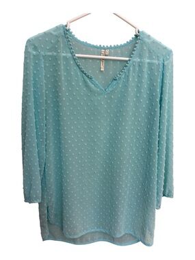 Grand & Greene Swiss Dot Sheer Tunic swim coverup Top Aqua Mint Blue Small